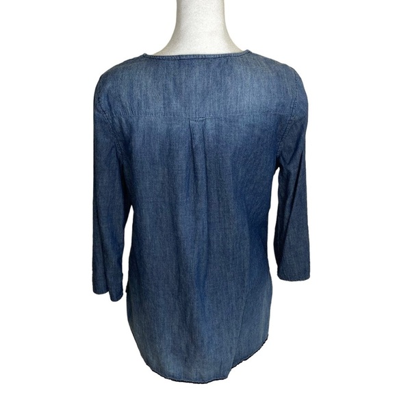 Cato Boho Peasant Blouse Beaded & Embroidered Blouse Dark Wash Roll Tab M - Picture 10 of 16